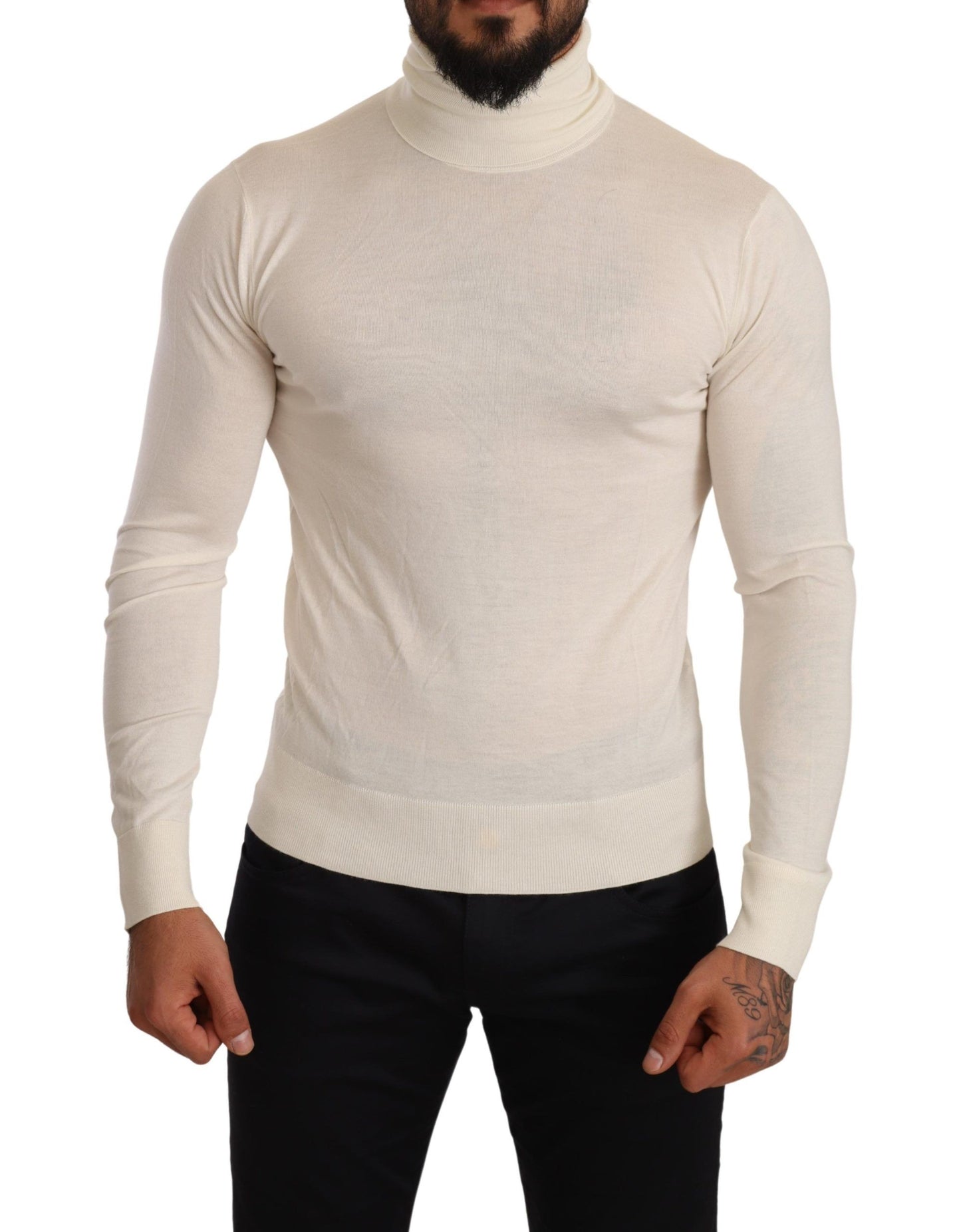 Dolce & Gabbana Ivory Cashmere-Silk Blend Turtleneck Sweater Dolce & Gabbana