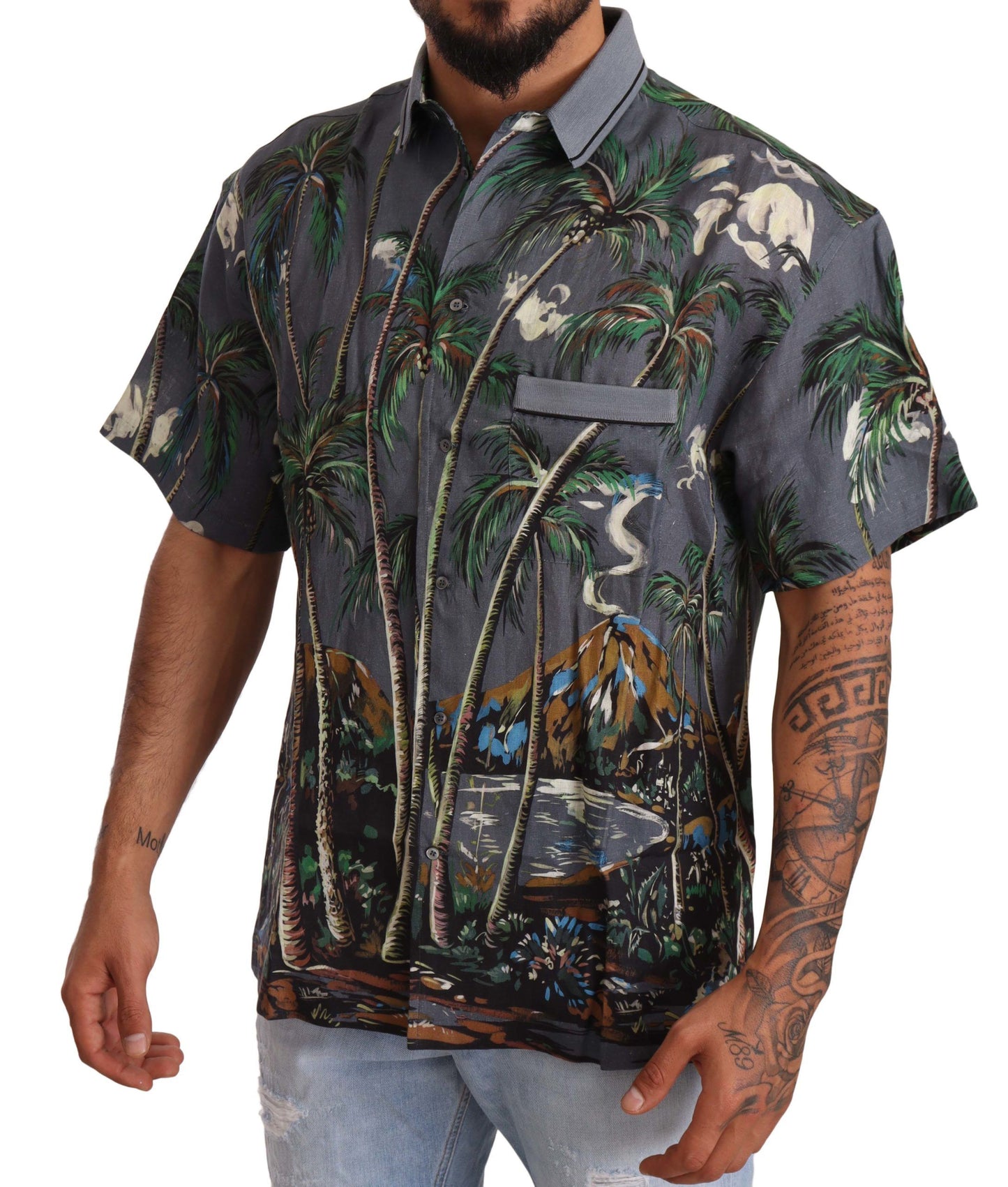 Dolce & Gabbana Tropical Elegance Linen Silk Men's Shirt Dolce & Gabbana