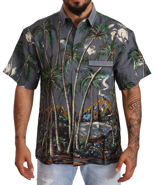 Dolce & Gabbana Tropical Elegance Linen Silk Men's Shirt Dolce & Gabbana