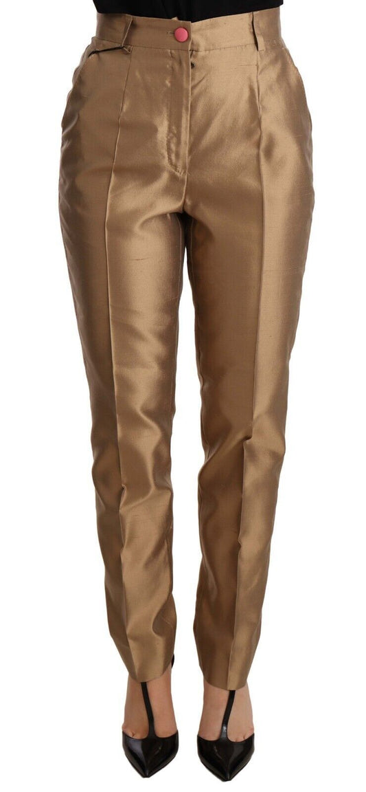 Dolce & Gabbana Elegant Tapered Silk Trousers in Gold Dolce & Gabbana