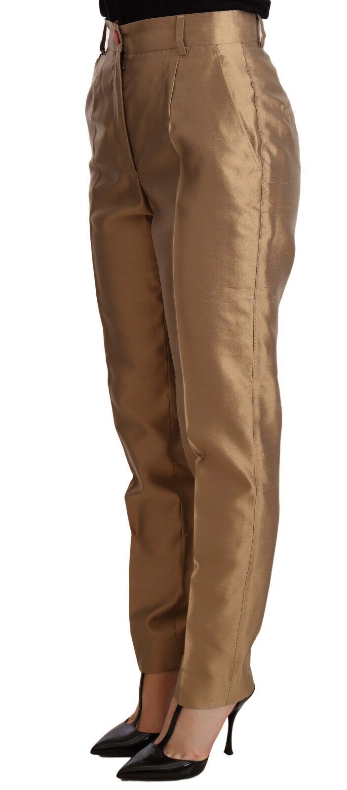 Dolce & Gabbana Elegant Tapered Silk Trousers in Gold Dolce & Gabbana