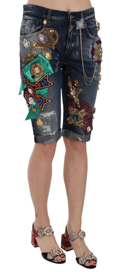 Dolce & Gabbana Elegant Knee-Length Embellished Denim Shorts Dolce & Gabbana