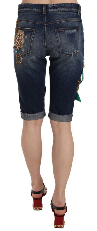 Dolce & Gabbana Elegant Knee-Length Embellished Denim Shorts Dolce & Gabbana