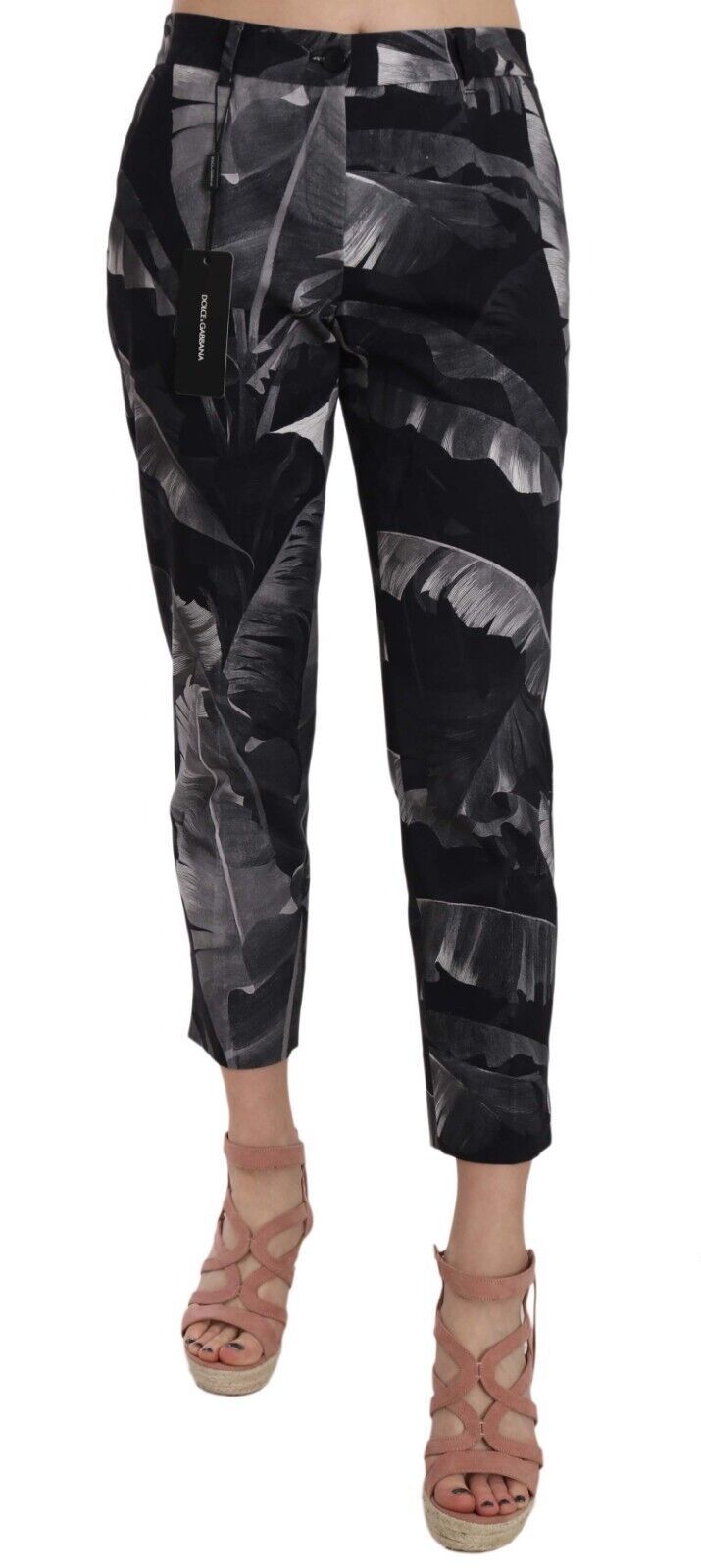 Dolce & Gabbana Elegant Black Banana Leaf Print Capri Pants Dolce & Gabbana