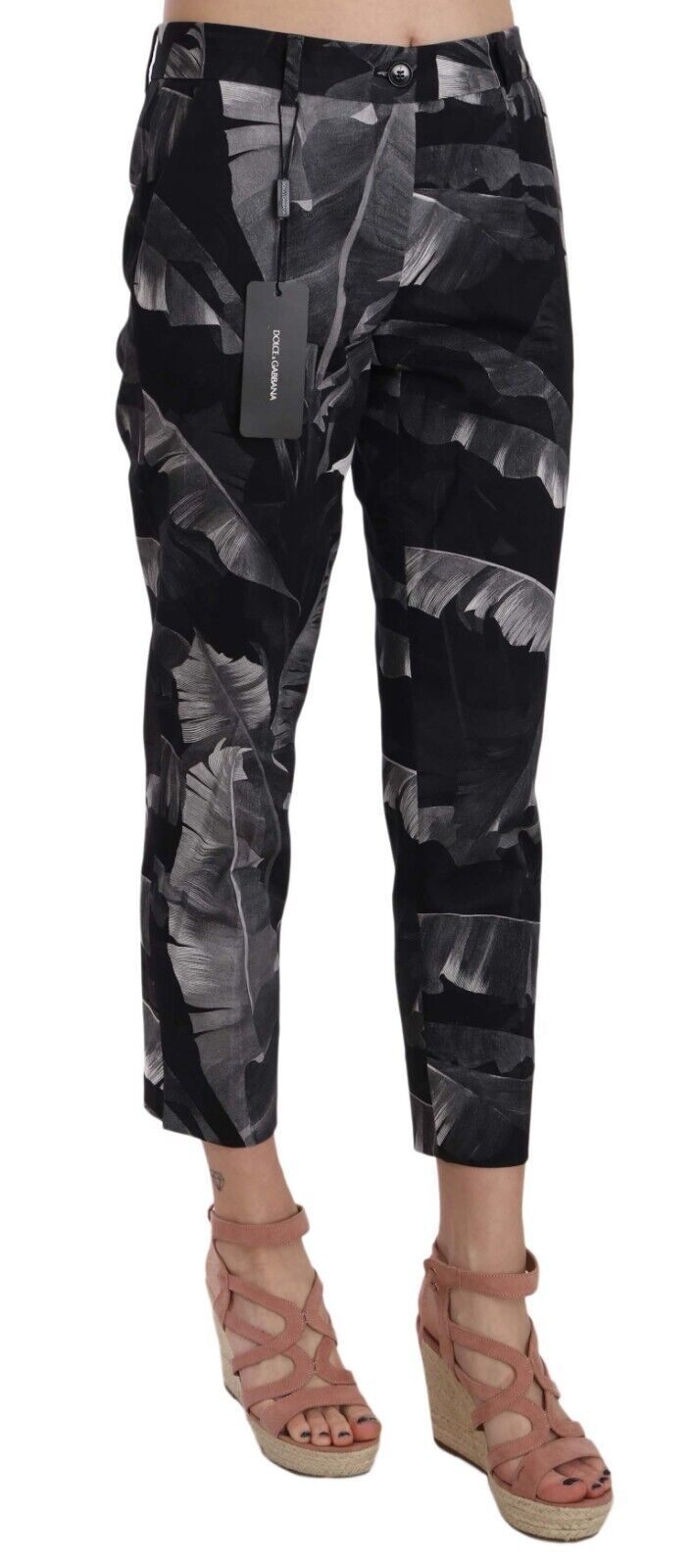 Dolce & Gabbana Elegant Black Banana Leaf Print Capri Pants Dolce & Gabbana