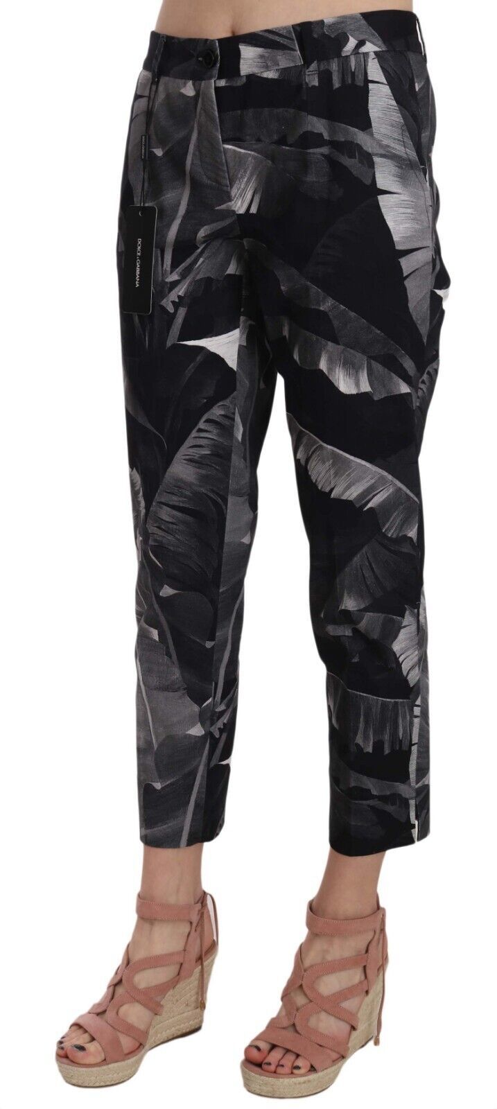 Dolce & Gabbana Elegant Black Banana Leaf Print Capri Pants Dolce & Gabbana