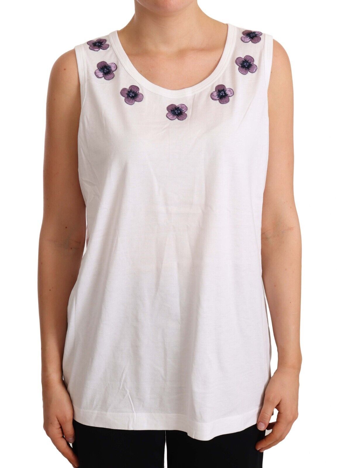 Dolce & Gabbana Floral Trim Logo Tank Top in White Dolce & Gabbana