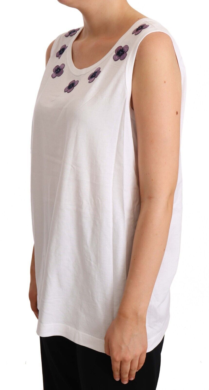 Dolce & Gabbana Floral Trim Logo Tank Top in White Dolce & Gabbana