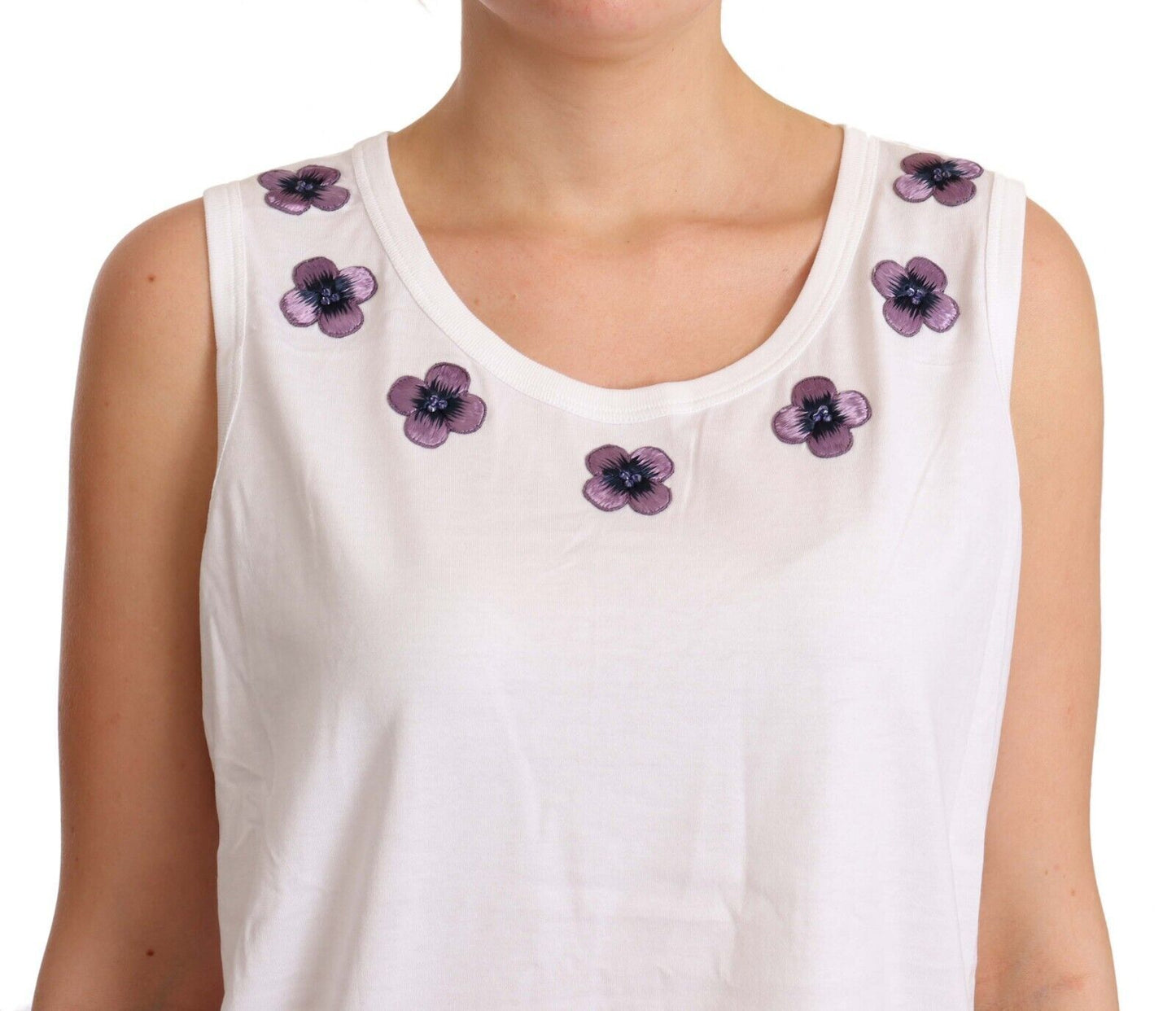 Dolce & Gabbana Floral Trim Logo Tank Top in White Dolce & Gabbana