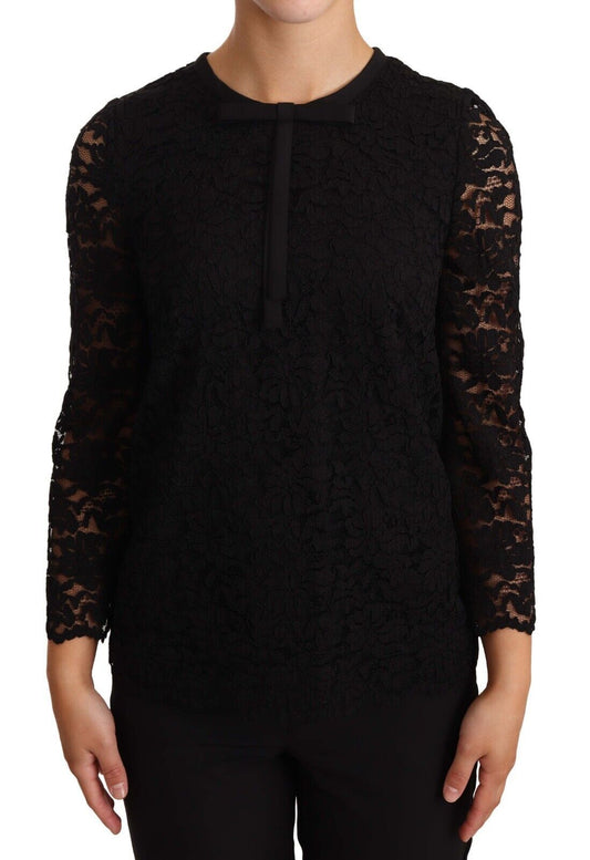 Dolce & Gabbana Elegant Black Floral Lace Long Sleeve Top Dolce & Gabbana