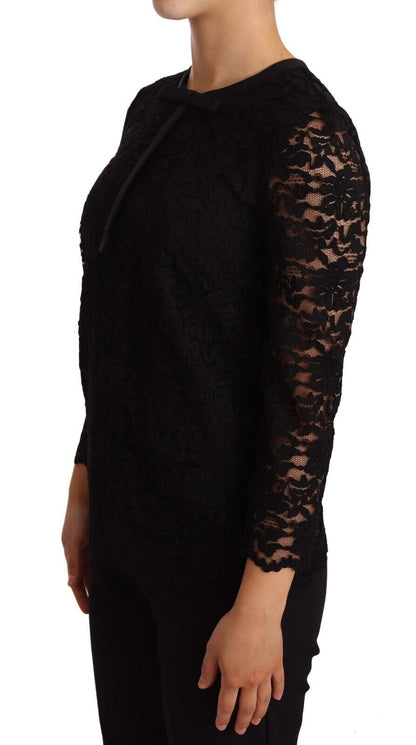 Dolce & Gabbana Elegant Black Floral Lace Long Sleeve Top Dolce & Gabbana