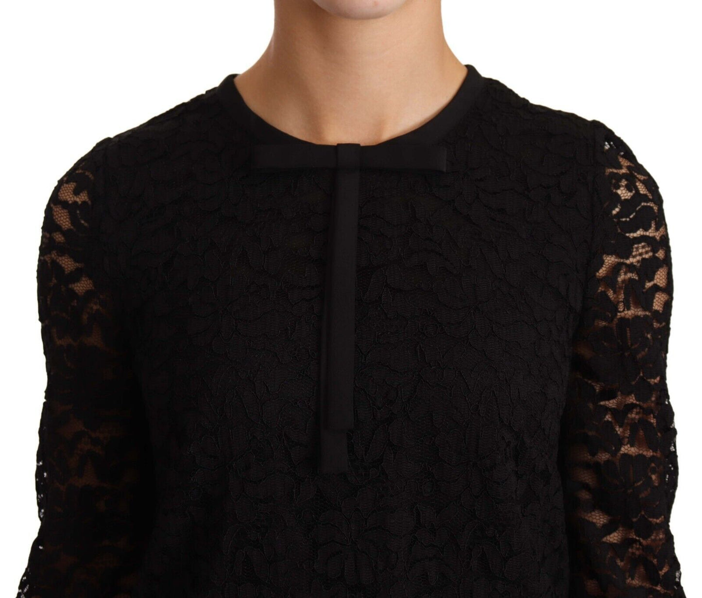 Dolce & Gabbana Elegant Black Floral Lace Long Sleeve Top Dolce & Gabbana