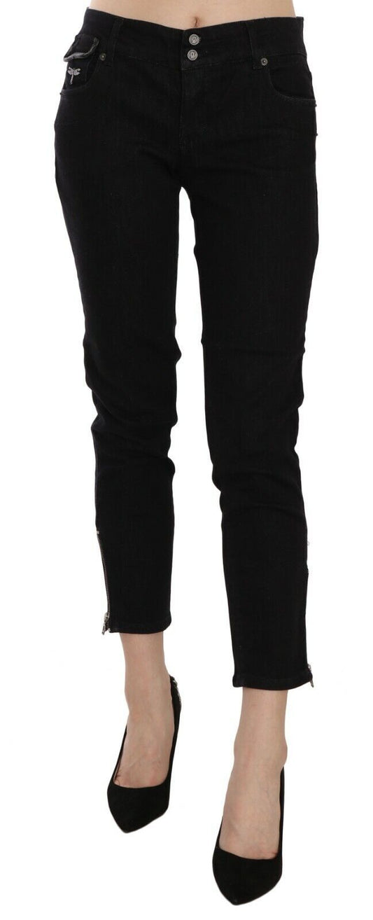 John Galliano Chic Black Mid Waist Slim Cropped Jeans John Galliano