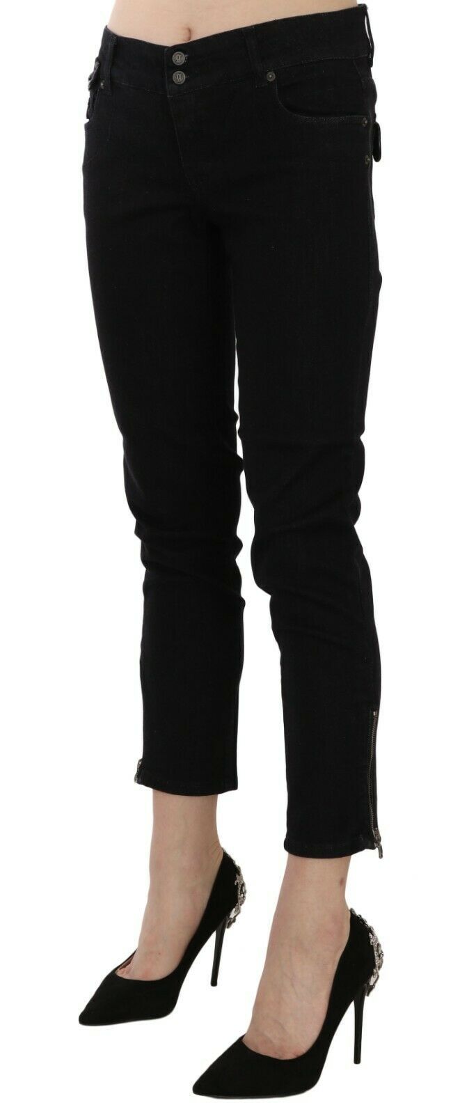 John Galliano Chic Black Mid Waist Slim Cropped Jeans John Galliano