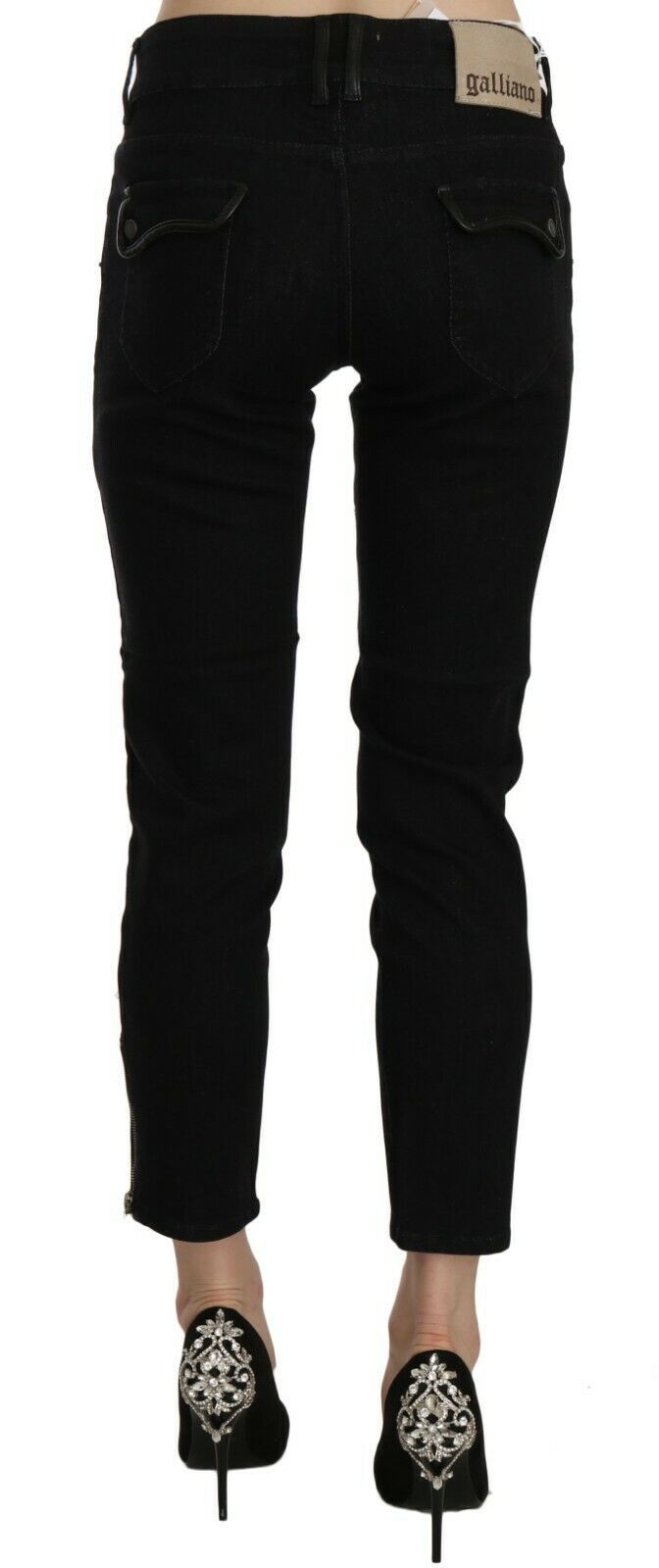 John Galliano Chic Black Mid Waist Slim Cropped Jeans John Galliano