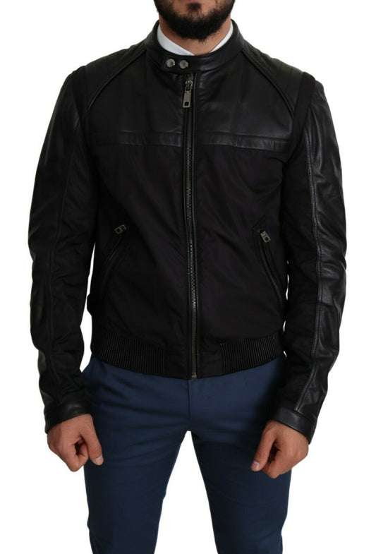 Dolce & Gabbana Elegant Black Bomber with Leather Accents Dolce & Gabbana