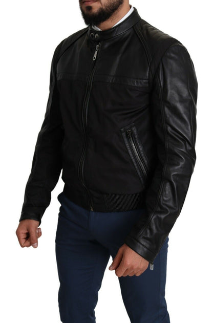 Dolce & Gabbana Elegant Black Bomber with Leather Accents Dolce & Gabbana