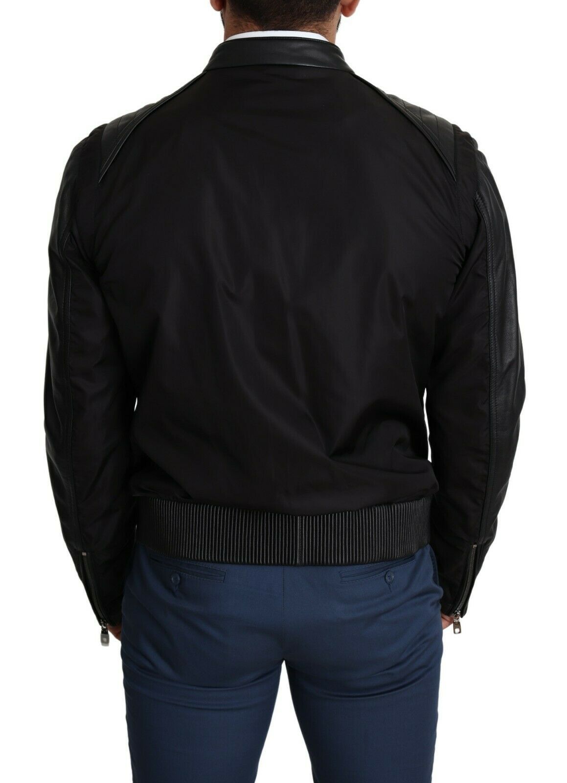 Dolce & Gabbana Elegant Black Bomber with Leather Accents Dolce & Gabbana