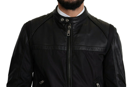 Dolce & Gabbana Elegant Black Bomber with Leather Accents Dolce & Gabbana