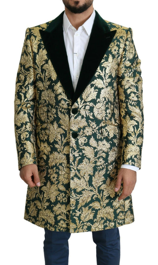 Dolce & Gabbana Elegant Gold Green Jacquard Sicilia Jacket Dolce & Gabbana