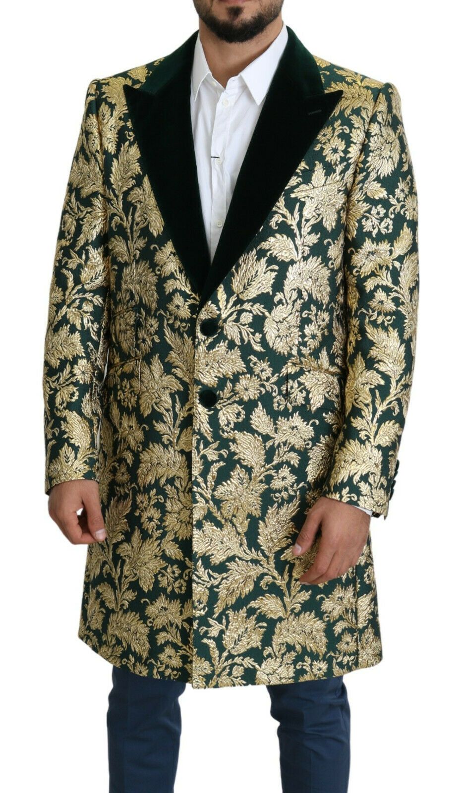 Dolce & Gabbana Elegant Gold Green Jacquard Sicilia Jacket Dolce & Gabbana