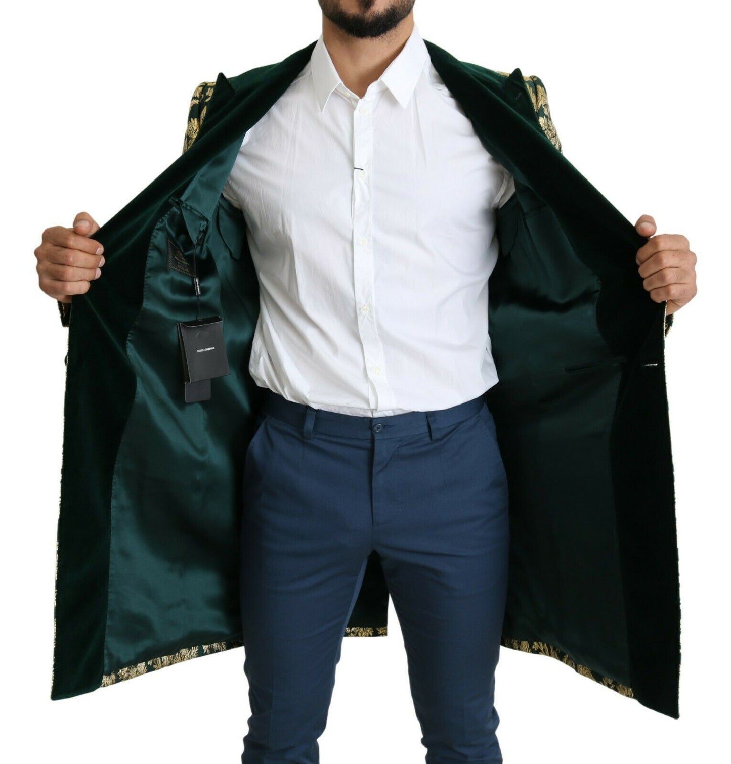 Dolce & Gabbana Elegant Gold Green Jacquard Sicilia Jacket Dolce & Gabbana