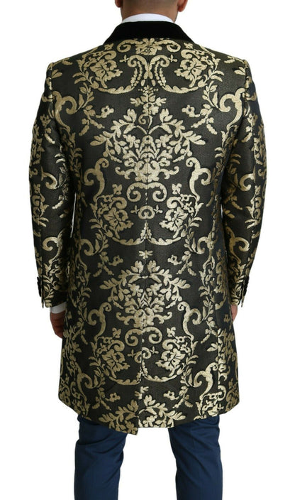 Dolce & Gabbana Gold Black Sicilia Jacquard Double-Breasted Coat Dolce & Gabbana