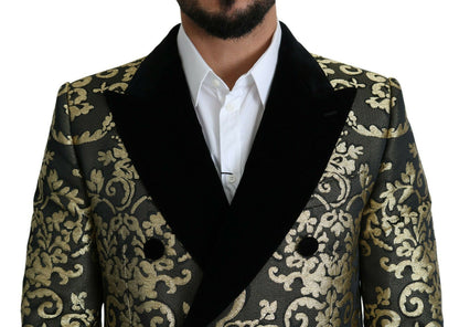 Dolce & Gabbana Gold Black Sicilia Jacquard Double-Breasted Coat Dolce & Gabbana