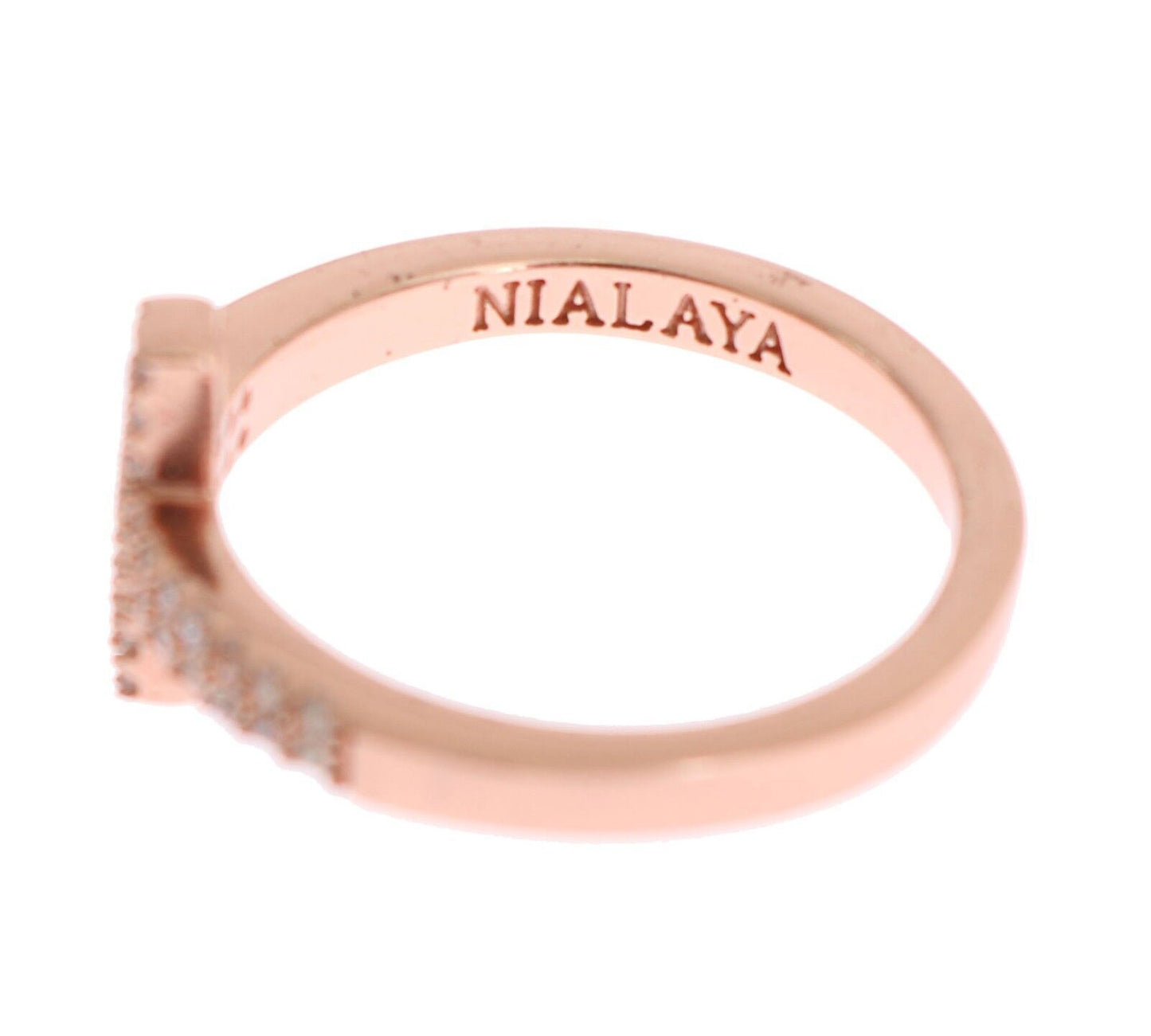 Nialaya Elegant Pink Crystal Encrusted Silver Ring Nialaya