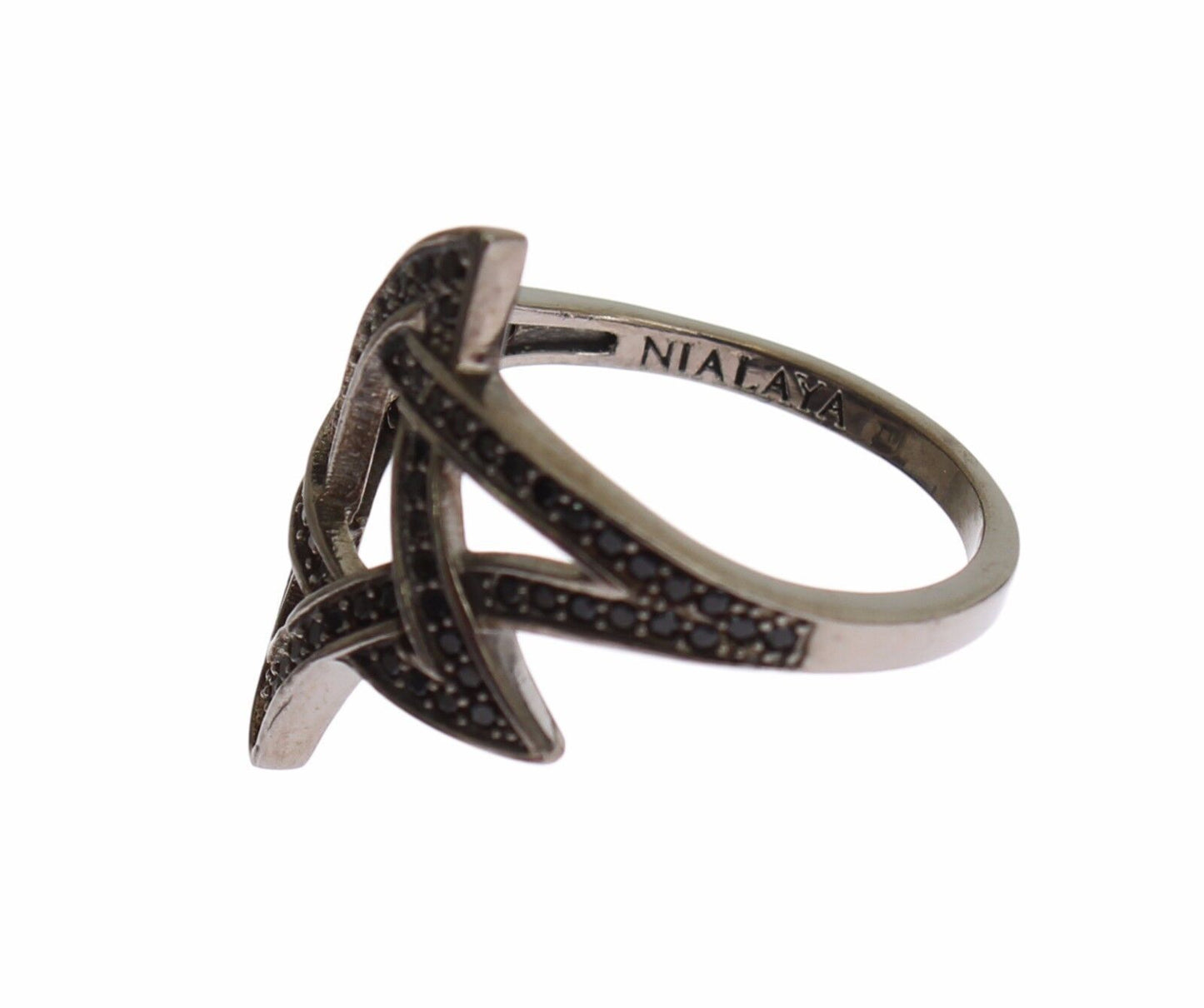 Nialaya Chic Black Rhodium Silver CZ Crystal Ring Nialaya