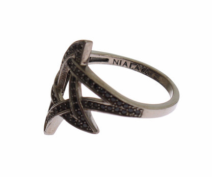 Nialaya Chic Black Rhodium Silver CZ Crystal Ring Nialaya