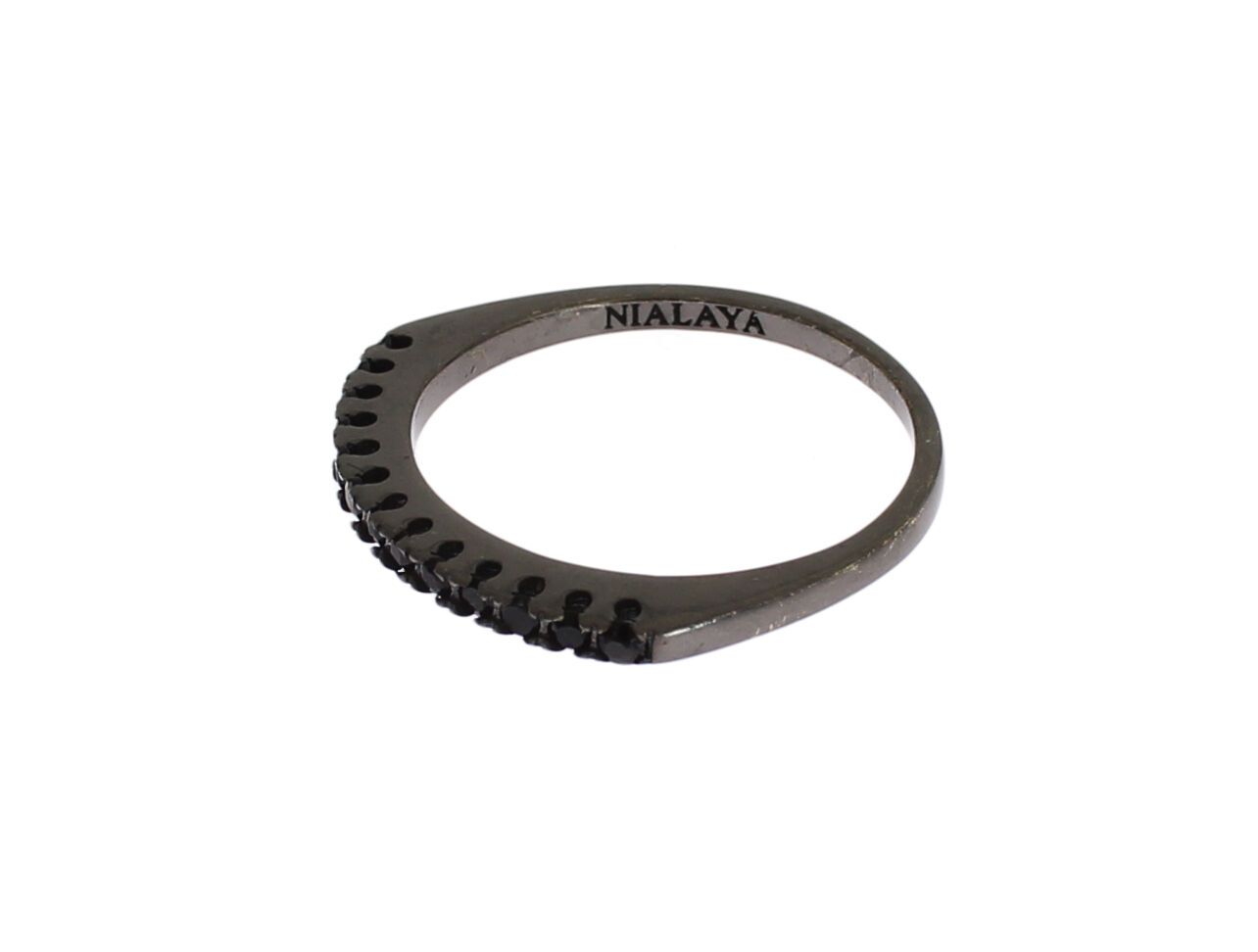 Nialaya Elegant Black Crystal Sterling Silver Ring Nialaya