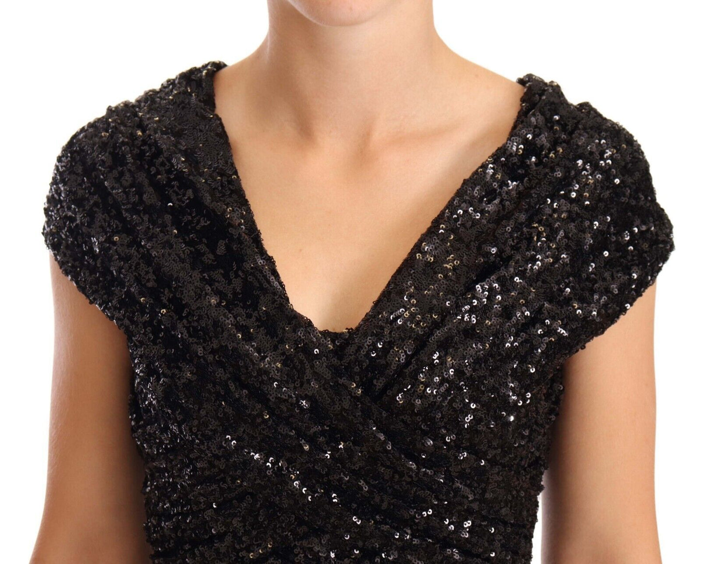 Dolce & Gabbana Elegant Black Sequined Open Shoulder Gown Dolce & Gabbana