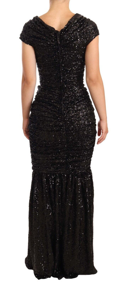 Dolce & Gabbana Elegant Black Sequined Open Shoulder Gown Dolce & Gabbana