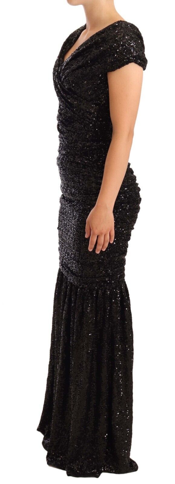 Dolce & Gabbana Elegant Black Sequined Open Shoulder Gown Dolce & Gabbana