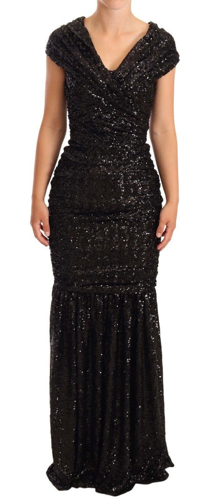 Dolce & Gabbana Elegant Black Sequined Open Shoulder Gown Dolce & Gabbana