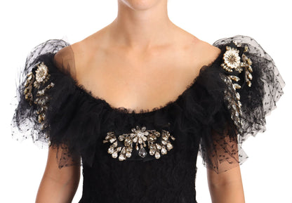 Dolce & Gabbana Crystal Embellished Black Ball Gown Dress Dolce & Gabbana