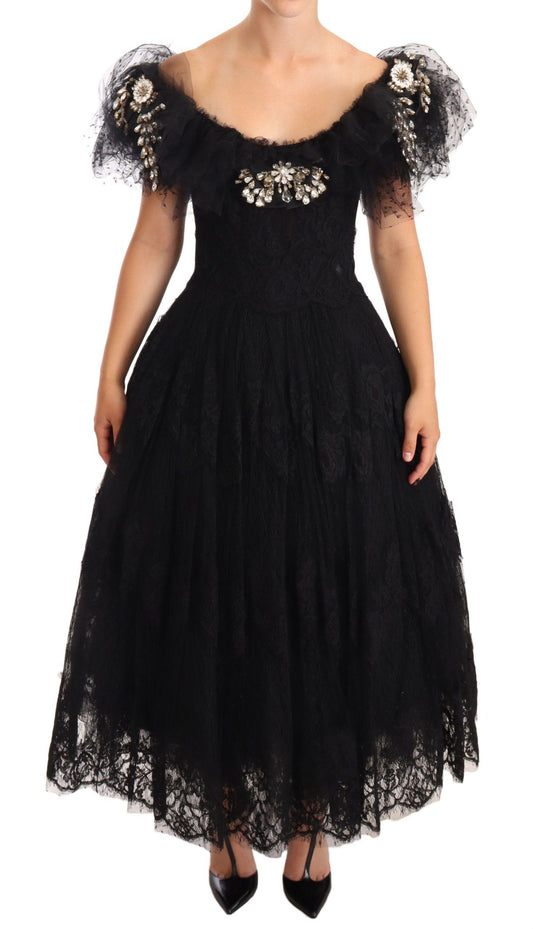 Dolce & Gabbana Crystal Embellished Black Ball Gown Dress Dolce & Gabbana