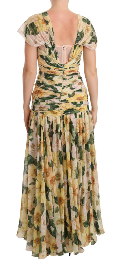 Dolce & Gabbana Floral Elegance Silk Pleated Maxi Dress Dolce & Gabbana