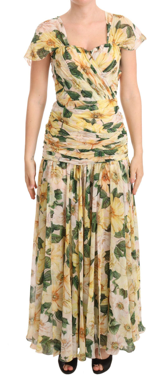 Dolce & Gabbana Floral Elegance Silk Pleated Maxi Dress Dolce & Gabbana