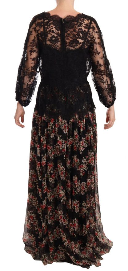 Dolce & Gabbana Elegant Lace Floral Maxi Dress with Polka Dots Dolce & Gabbana