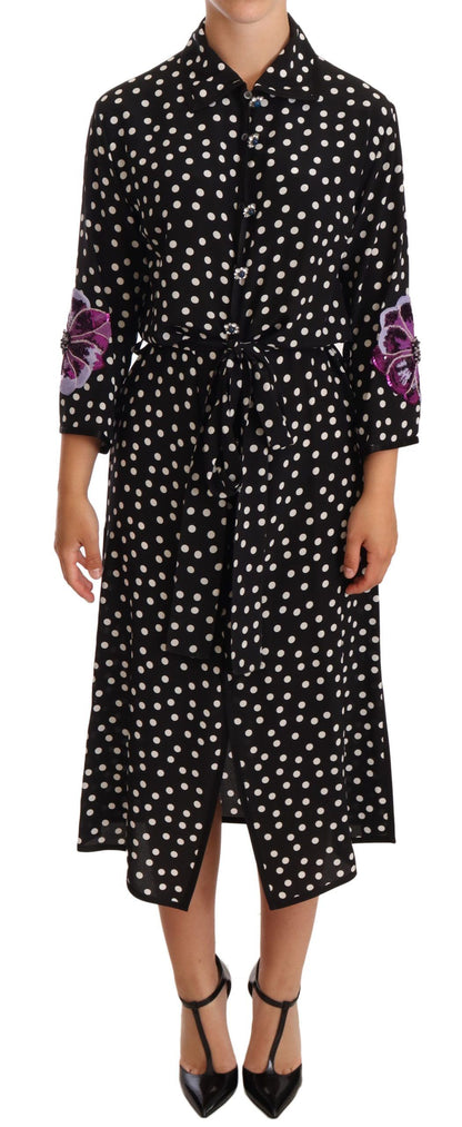 Dolce & Gabbana Elegant Silk Polka Dot Sequin Midi Dress Dolce & Gabbana