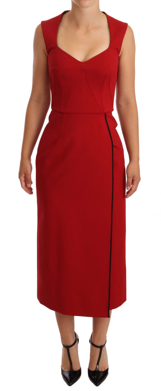 Dolce & Gabbana Elegant Sweetheart Midi Dress in Red Dolce & Gabbana