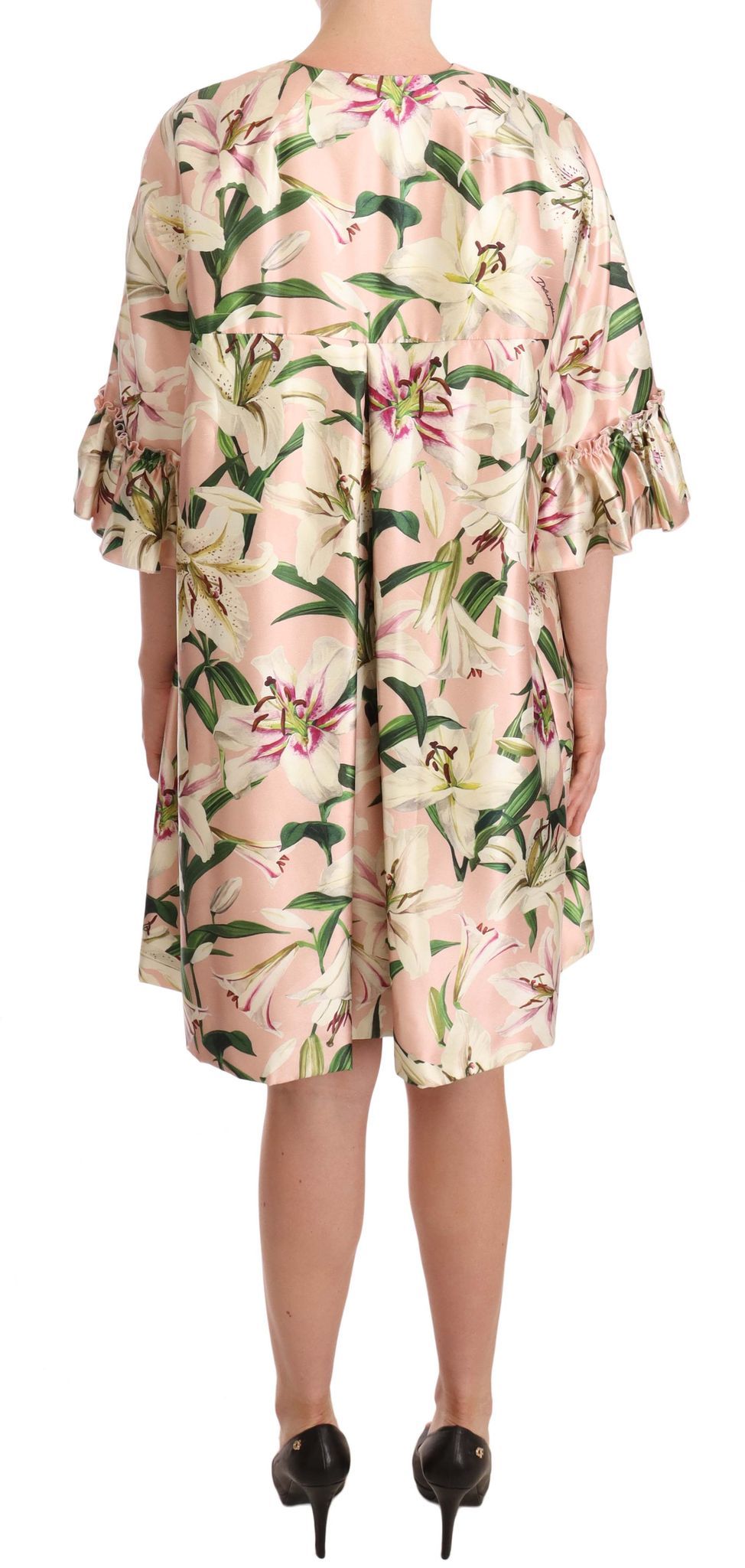 Dolce & Gabbana Elegant Floral Ruffled Silk Long Coat Dolce & Gabbana