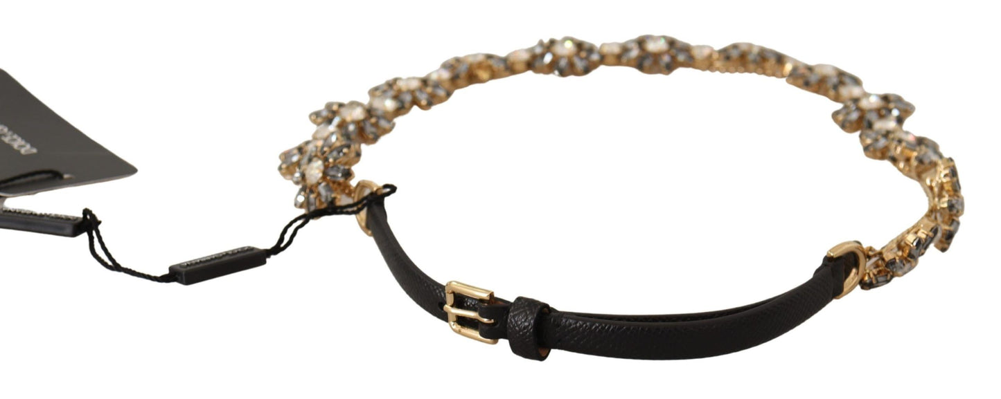 Dolce & Gabbana Elegant Crystal Daisy Chain Leather Belt Dolce & Gabbana