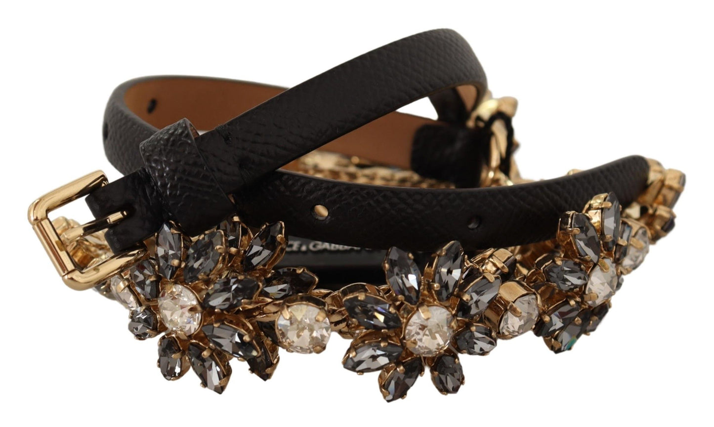 Dolce & Gabbana Elegant Crystal Daisy Chain Leather Belt Dolce & Gabbana