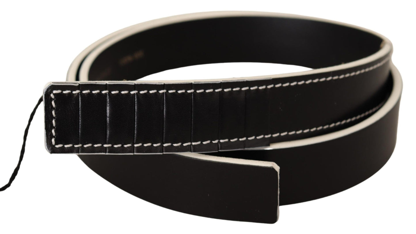 Costume National Chic Black Leather Fashion Belt with White Accents Costume National