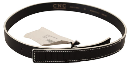 Costume National Chic Black Leather Fashion Belt with White Accents Costume National