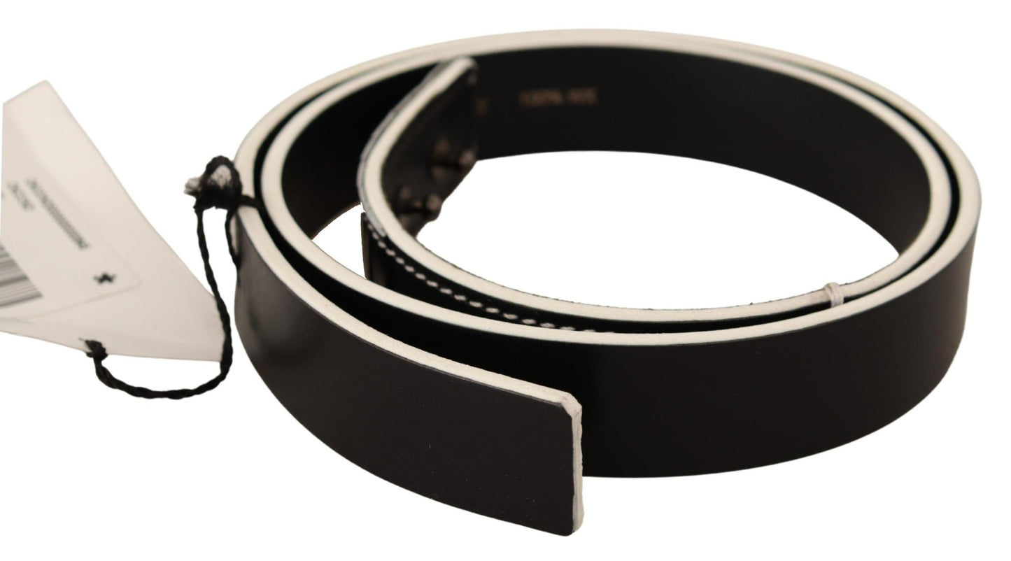 Costume National Chic Black Leather Fashion Belt with White Accents Costume National