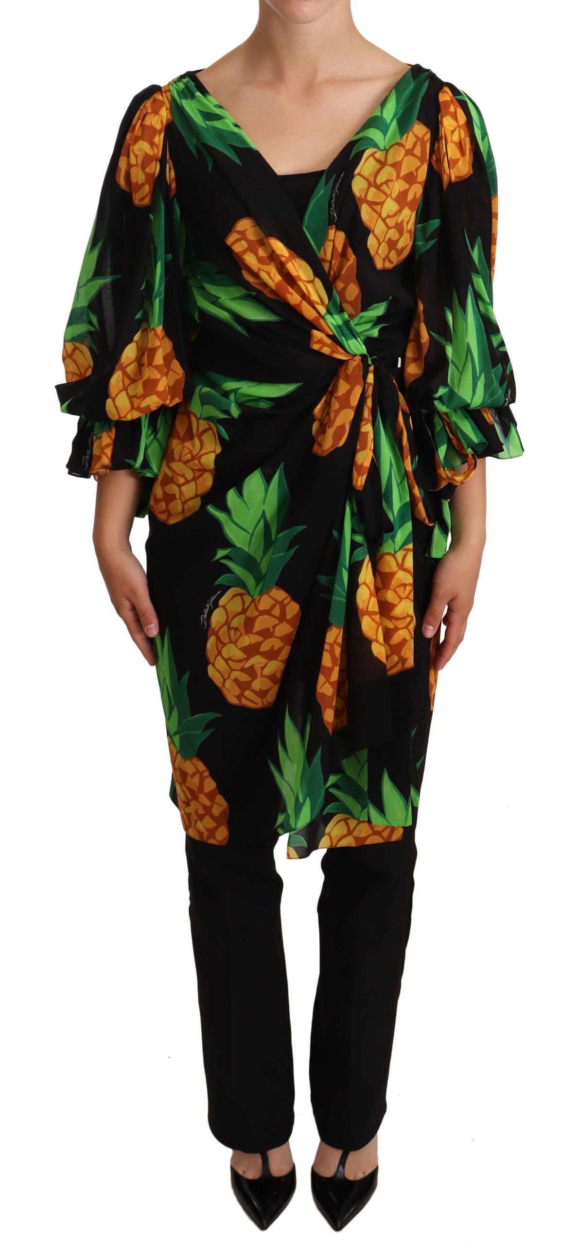 Dolce & Gabbana Vibrant Pineapple Draped Wrap Dress Dolce & Gabbana